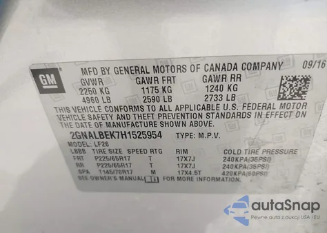 2017 Chevrolet Equinox Ls из США, поврежденный, VIN 2GNALBEK7H1525954